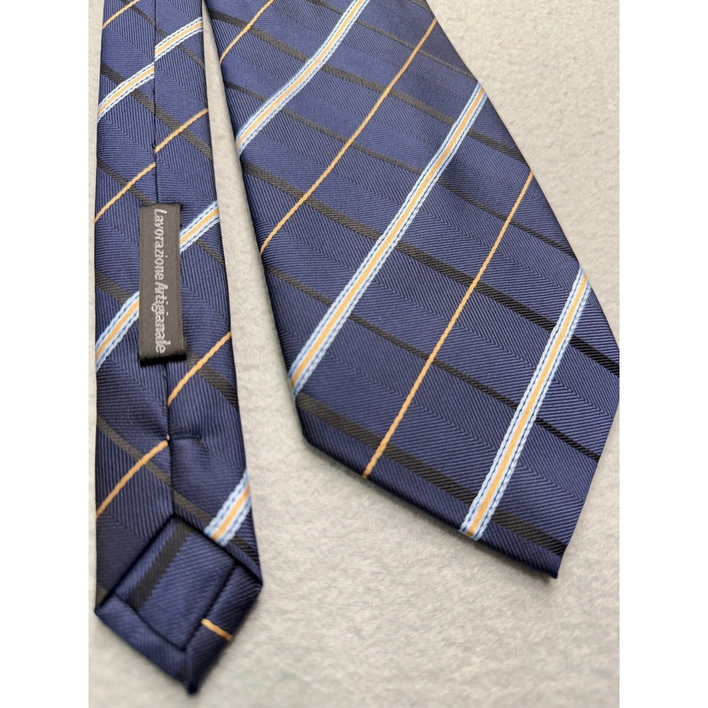 Antica Seteria Italiana Mens Navy Blue Plaid Striped Silk Tie Italy 3186